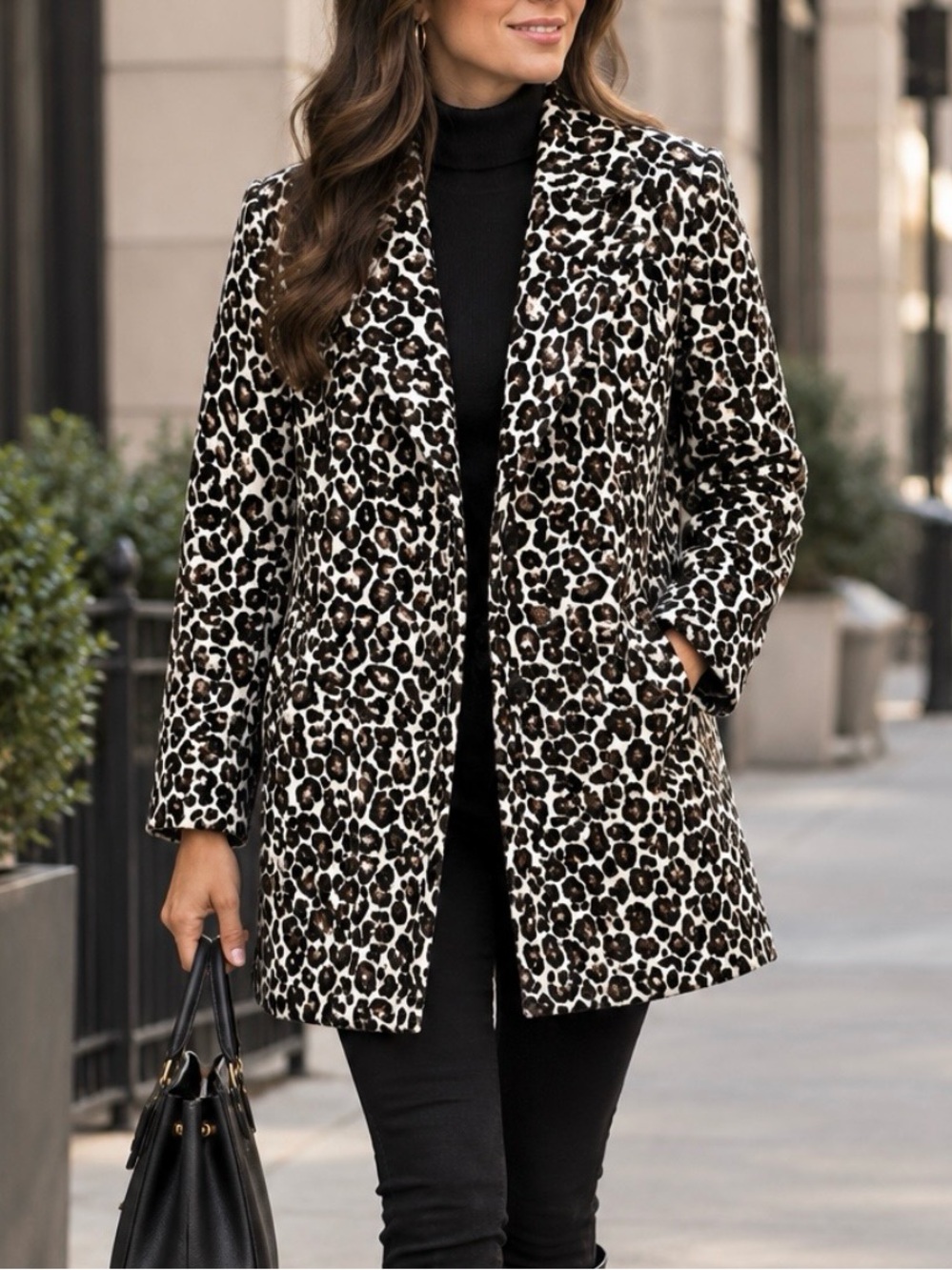 Luii Animal print mid length jacket coat pockets lined classy contemporary XL